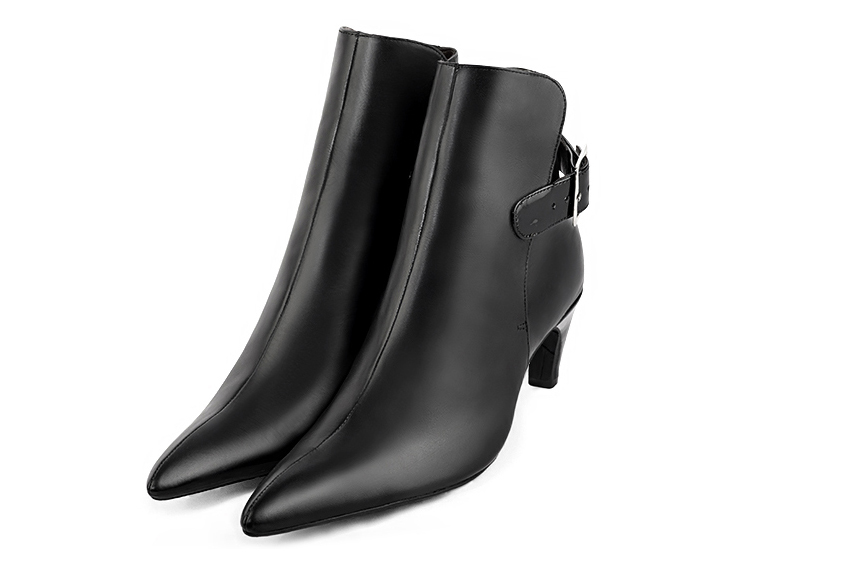 Satin black women's elegant sneakers. Tapered toe. Medium slim heel. Front view - Florence KOOIJMAN